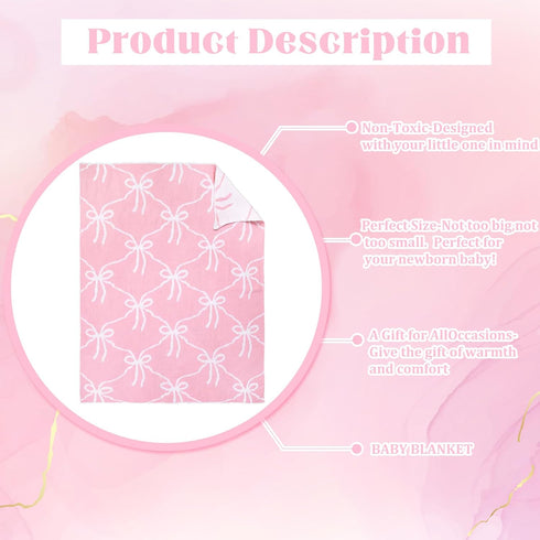 Cozy 30 40 Inches SmoothNovelty Pink Bow Knit Swaddle Blanket for Girls, Cotton Soft Lightweight Receiving Swaddle Crib