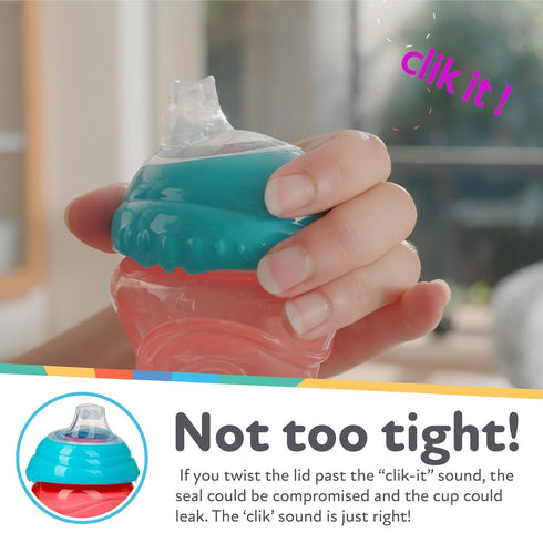 Nuby Clik-It Soft Spout No-Spill Easy Grip Sippy Cup for Boys - 10 Oz (3-Pack) - 6+ Months