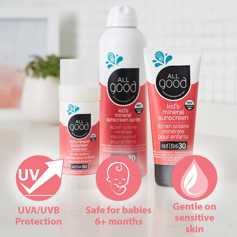 All Good Baby & Kids Sunscreen Lotion, SPF 30, Zinc Oxide, Water Resistant - 3 oz (2-pack)