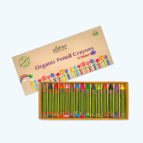 Pack 15 127 Azafran Organic Pencil Crayons - of Colored Thins, Non Toxic Ingredients, Non-Greasy, Eco Friendly, Food