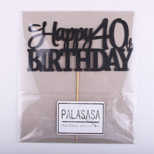 PALASASA Black Glitter Happy 40th Birthday Cake Topper, 40 Anniversary Party Decoration