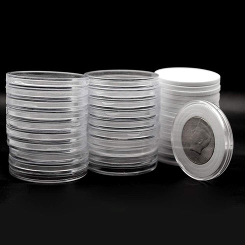 20pcs Clear Plastic Coin Capsules, Coin Collection Case of 5 Sizes with Adjustable Gasket for American Silver Eagle