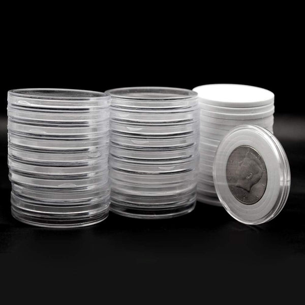 20pcs Clear Plastic Coin Capsules, Coin Collection Case of 5 Sizes with Adjustable Gasket for American Silver Eagle