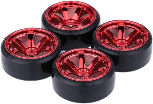 GoolRC 1/10 Drift Car Tires Hard Tyre Replacement Set of 4 for Traxxas HSP Tamiya HPI Kyosho On-Road Drifting (Red)