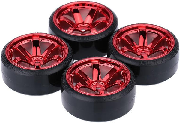 GoolRC 1/10 Drift Car Tires Hard Tyre Replacement Set of 4 for Traxxas HSP Tamiya HPI Kyosho On-Road Drifting (Red)