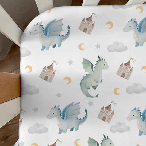 Cstdyfrv 28x52in Cute Baby Dragons Castle Crib Sheets Watercolor Fairytale Dragon Moon Stars Soft Breathable Baby