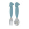 Nuby Animal Friends Silicone and Stainless Steel Fork and Spoon Set for 12+ Months, Blue Whale Design