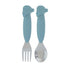 Nuby Animal Friends Silicone and Stainless Steel Fork and Spoon Set for 12+ Months, Blue Whale Design