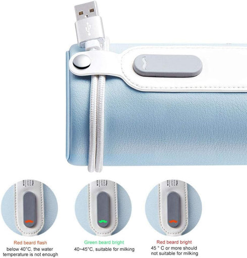 Qinlorgo 10W Bottle Warmer, USB Microfiber PU Baby Bottle Warmer Travel Bottle Warmer with Indicator Light for Water