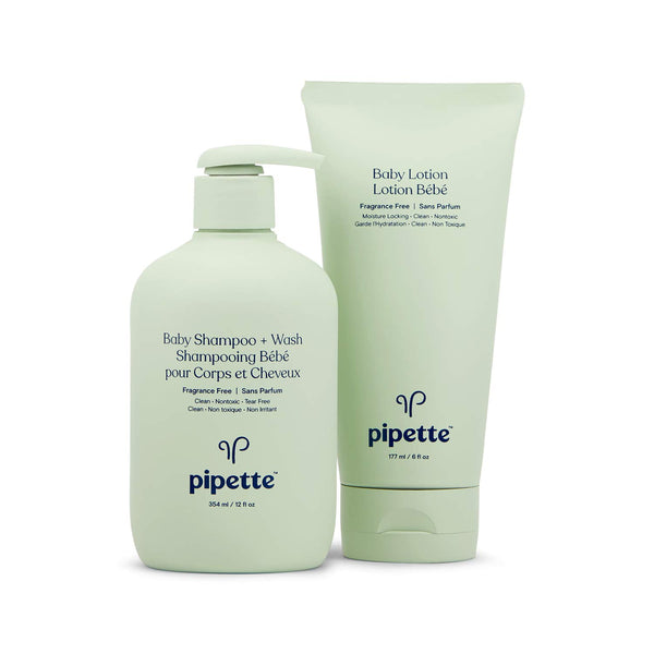Pipette Baby Bathtime Duo Baby Wash Tear-Free and Moisturize Set with Renewable Plant-Derived