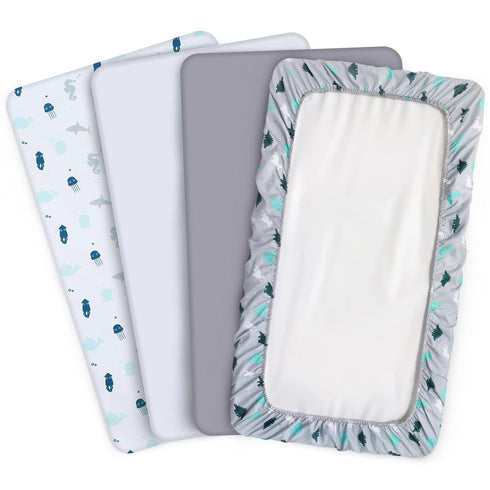 4 Pack, 52'' 28'' Crib Sheets for Boys or Girls Baby Crib Sheets x for Standard Crib & Toddler Mattress, Soft