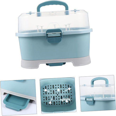 NUOBESTY Baby Bottle Drying Rack with Cover Portable Nursing Bottle Storage Box Baby Bottle Holder Dinnerware Organizer