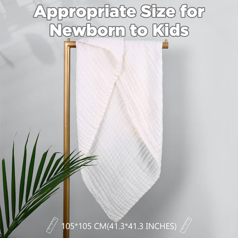 MUKIN Baby Bath Towels, Super Soft Cotton Receiving Blanket, 2Pack Swaddle Blanket for Newborns (White+White)