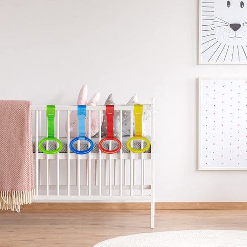 4 PCS Plastic Baby Crib Pull Rings - Kids Walking Exercises Assistant Stand Up Rings for Infant Baby Toddler