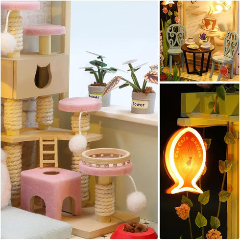 CUTEBEE Dollhouse Miniature with Furniture, DIY Wooden Kit Plus Dust Proof, Creative Room Idea