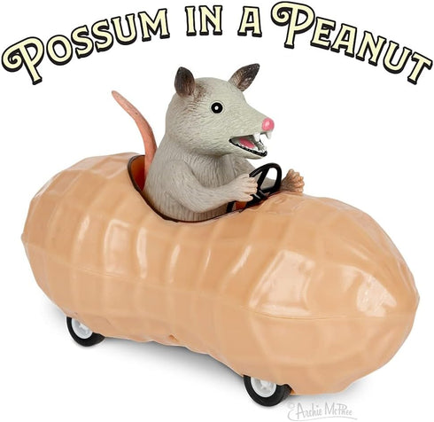Mcphee Archie Possum in a Peanut Pull Back Toy Car, Model 12967