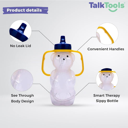 7oz 4+ (2pack) TalkTools Honey Bear Straw Cup with Handle, Soft Straw Trainer for Babies & Toddlers Months Easy-Grip