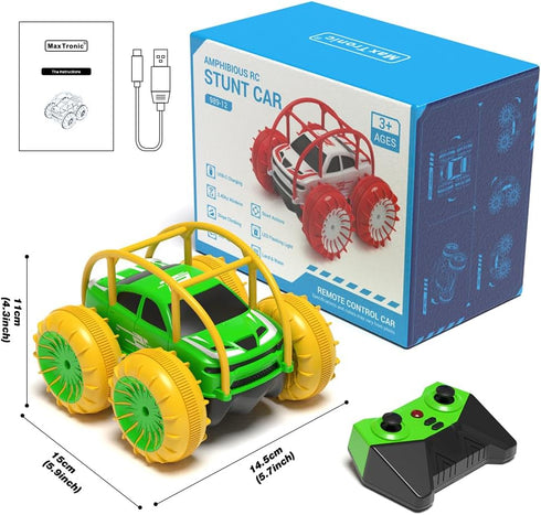 360 15KM/H 4WD 3-12 MaxTronic Amphibious Remote Control Car,Rechargeable RC Cars Toy Flips Rotation Stunt Crawler All