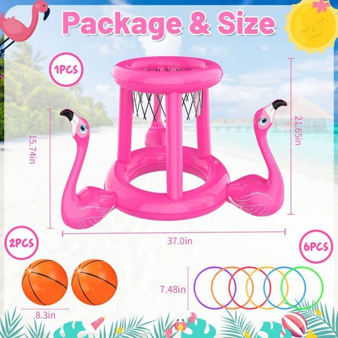 Pool Toys for Kids Adults, Inflatable Pool Basketball Hoop & Ring Toss Game, 2-in-1 Floating Outdoor Party Water Toy