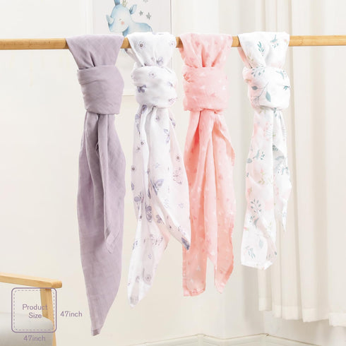 47''x47'' 4 Pack, 100% Little Grape Land Muslin Swaddle Blankets Cotton Large Size Baby Swaddles for Newborn, Soft