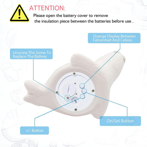 Doli Yearning Upgrade Baby Bath Thermometer, Room Temperature Water Thermometer for Kids' Bathroom Safety (Seal Shape)