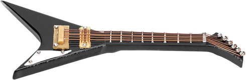 Pssopp Wooden Miniature Electric Guitar, Mini Black Dollhouse Guitar Model with Stand and Case