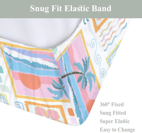 Summer 32''16'' Colorful Beach Patchwork Changing Pad Covers for Baby Girls Boys Bright Seashells Girly Fitted Change