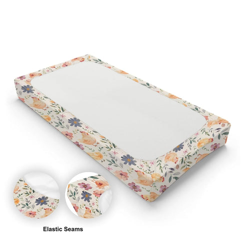 KuphiL10C Girls-16x32 Cartoon Farm Animals Chicken Flowers Floral Leaves Baby Changing Pad Cover,Unisex Farm Nursery