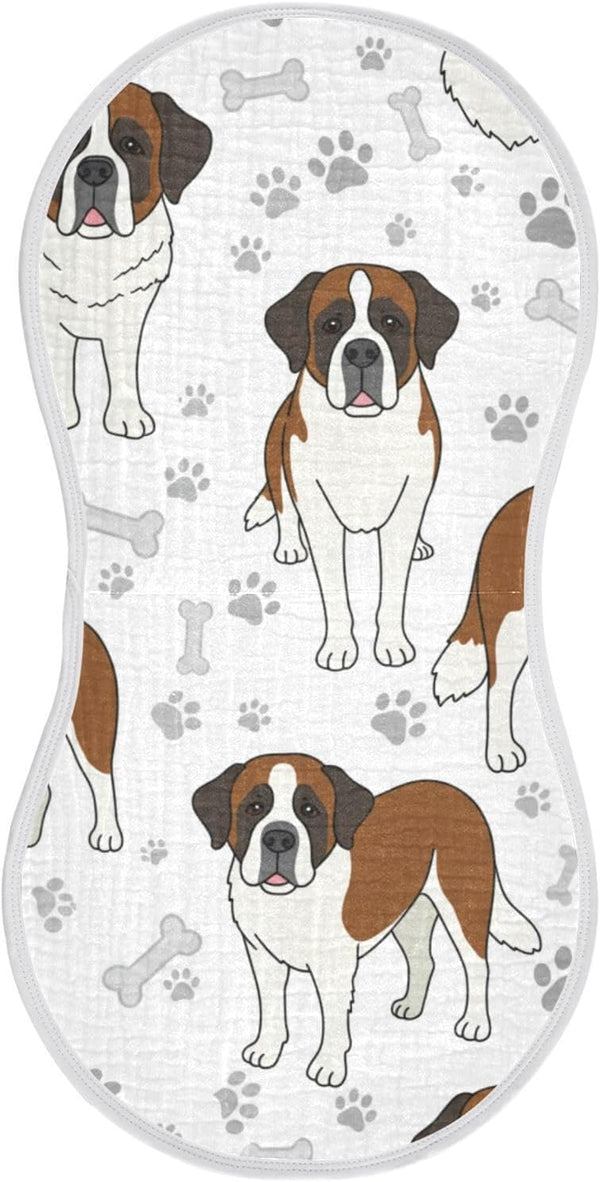 FUQIUMI St-Bernard-Shorthaired Dog Muslin Burp Cloths for Babies,Soft Cotton 4 Layer Burping Cloths