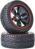 4PCS Black/Red RC Car Rubber Tires and Plastic Wheels Rims for 1/10 Scale On Road Touring Racing Flat Drift Car