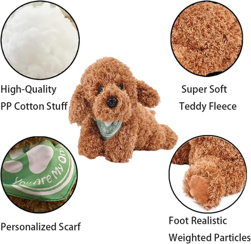 Dog Stuffed Animal, Golden Doodle Puppy Plush Toy, 11 Inches, Realist Weighted Soft Gift for Kids (Brown Color)