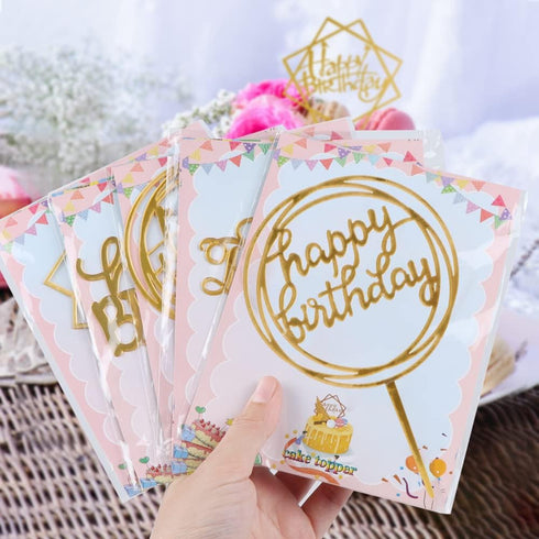 10-Pack Happy Birthday Cake Toppers, Gold Acrylic Cake Supplies, 4inchx6inch