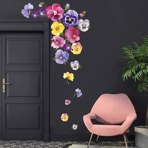 Pansy Flowers Wall Stickers, DIY Floral Wall Decals Art Decor for Kids Girls Bedrooms, Living Room