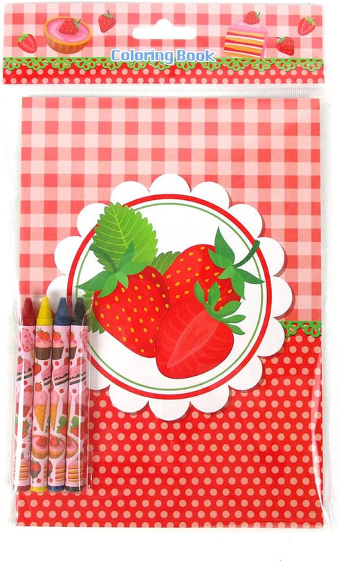 Set 12 48 TINYMILLS Strawberry Coloring Book with Coloring Books and Crayons Strawberry Birthday Party Supplies Favor