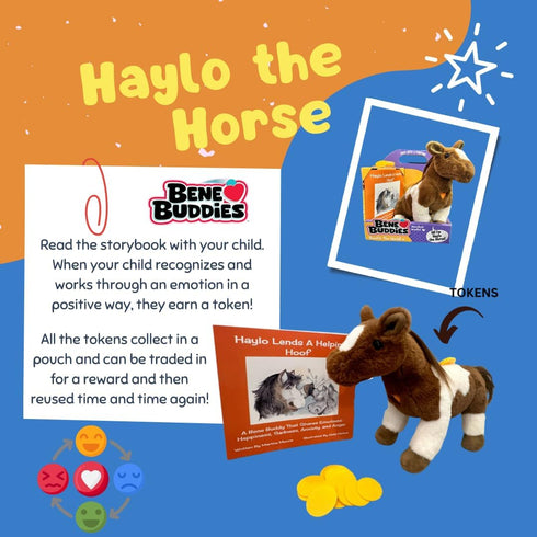 Bene World Haylo The Horse Stuffed Animal, Emotion Management Plush Toy for Kids, Horse & Book Set