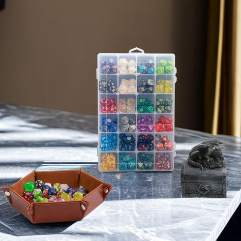 2 Pack DND Dice Storage Box, Each with 24 Grids, Polyhedral Organizer for Up to 1600 Dices, Box Only