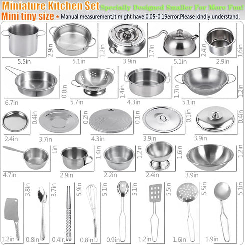Tiny Size Kitchen Pretend Play Toys - Super Deluxe Stainless Steel Pots & Pans Play Kit with Storage Box for Toddlers