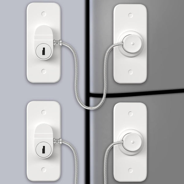 AOSITE Mini Fridge Locks for Kids, No Drill Refrigerator Locks for Cabinets, Drawer Locks for Baby Proofing, White, 2