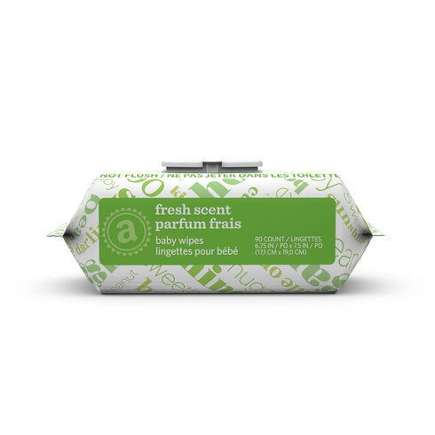 Packs, 810 Count, 9 Packs 90 Amazon Elements Baby Wipes, Fresh Scent, Flip-Top Alcohol-Free, With Cucumber and Aloe