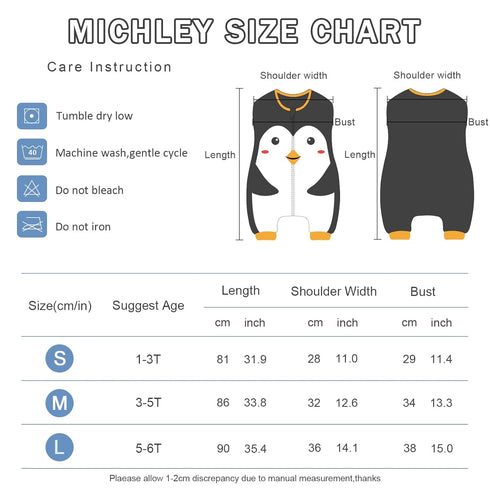 MICHLEY Toddler Sleeping Sack with Feet - Newborn Infant Sleeveless Sleeping Bag, 2-Way Zipper, Penguin, 3-5T