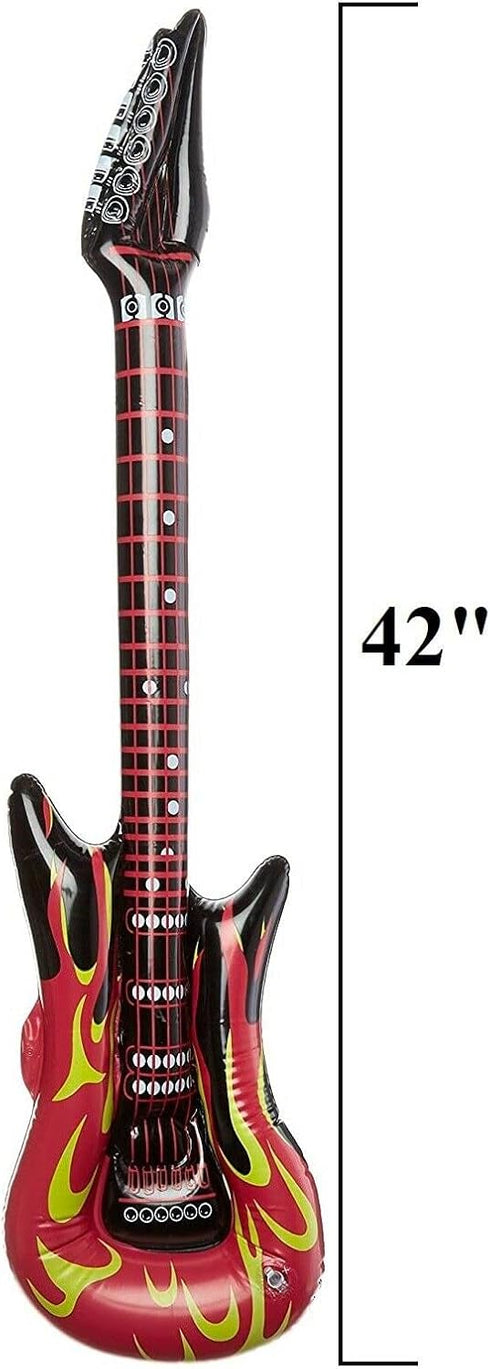 (3 Pack) 42". Zugar Land Red Hot Fiery Flame Rock Inflatable Guitar Rock Star Style. Vinyl.