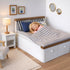 6 Inch 1:12 Dollhouse White Queen Bed for Dolls, Mini Wooden Bed with Grey Bedding, Realistic Bedroom Accessories