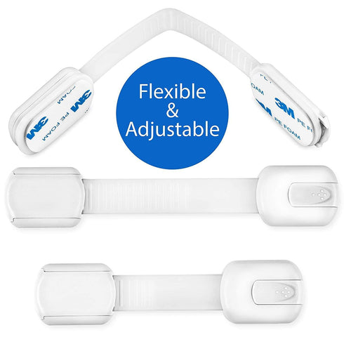 JJ MarketFlow 10-Pack 3M Child Proof Safety Strap Locks - No Drill Cabinet Locks Baby Proofing, Adhesive for Drawers