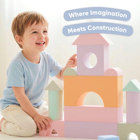 Set 34 3-5 of Jumbo Large Foam Blocks for Toddlers - Stacking Soft Blocks for Kids with Shapes & Colors Learning