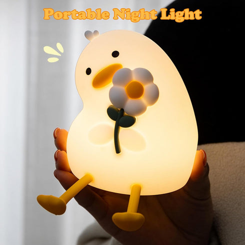 Bubbleimage Dimmable Night Light for Kids, Cute Duck Silicone Nightlight with Timer, Rechargeable Nursery Light, LED