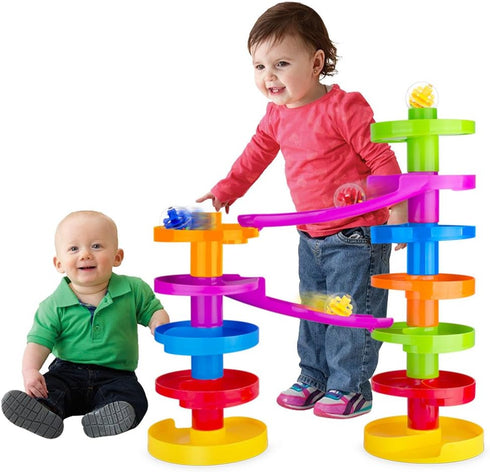 Ball Drop Educational Toy with Bridge - Advanced Spiral Swirl Ball Ramp Playset for Toddlers