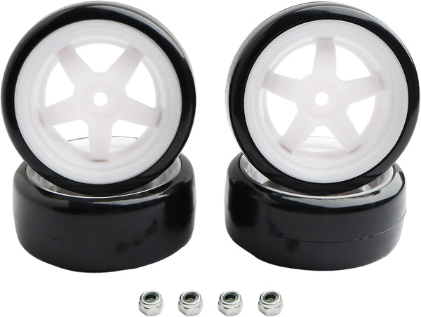 4PCS 12mm Hub Wheels, 1:10 63mm Hard Plastic RC Drift Cars On Road Touring Racing Bald Tires for Traxxas HSP Tamiya