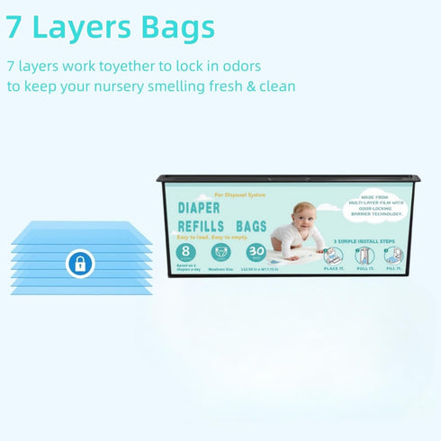 Chariholis 30 7-Layer Technology-5 Packs Diaper Pail Refills Bags with Bags Compatible with Genie Easy Roll Signature