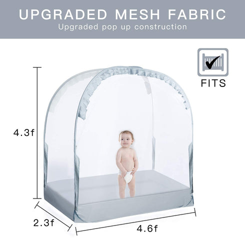 L RUNNZER (55.2" 27.6" 51.6" Crib Tent, Crib Net to Keep Baby in, Breathable Pop Up Crib Tent Canopy Keep Baby from