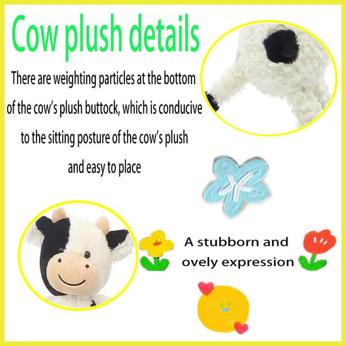 Cow Stuffed Animal - Cute 9 Inch Plush Doll Toy Gift for Girls and Boys, Christmas (Cow Sitting)